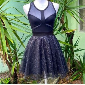 Bebe Black Sequin Tulle Party Dress